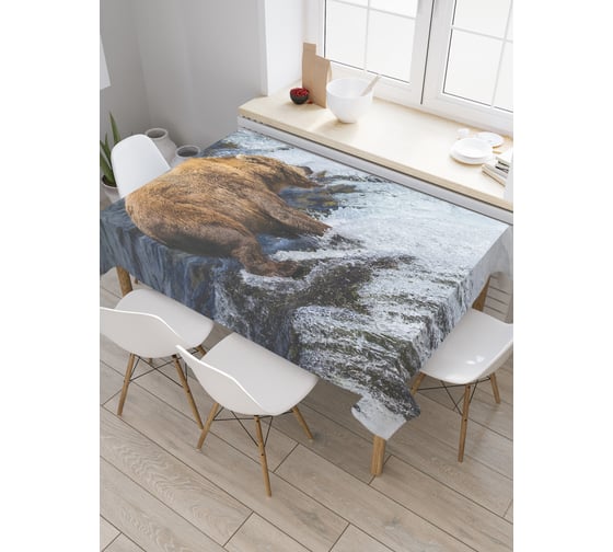 Прямоугольная скатерть JoyArty Опытный медведь из сатена tc_22014_120x145 1