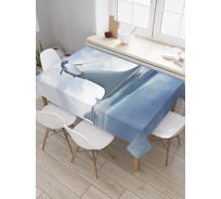 Прямоугольная скатерть JoyArty Пингвин верхом на акуле из сатена tc_38023_120x145