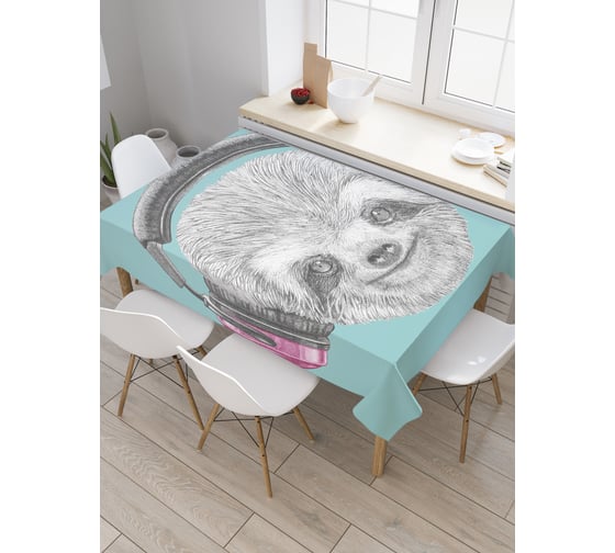 Прямоугольная скатерть JoyArty Ленивец меломан из сатена tc_37861_120x145 1