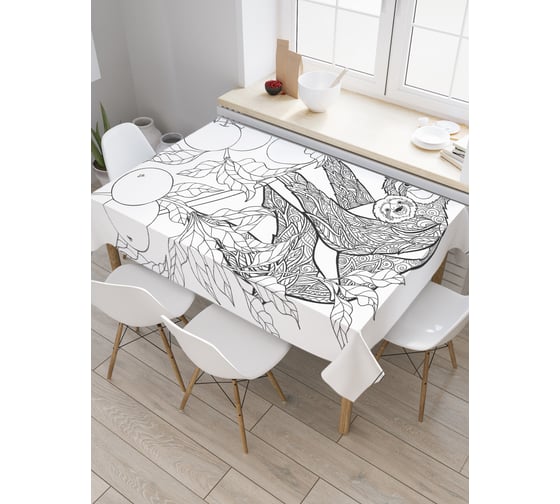 Прямоугольная скатерть JoyArty Ленивец на плодовом дереве из сатена tc_37846_120x145 1