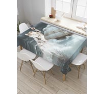 Прямоугольная скатерть JoyArty Кот разрушает корабль из сатена tc_7493_120x145