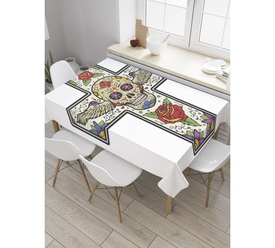 Прямоугольная скатерть JoyArty Крылатый череп из сатена tc_35921_120x145 1