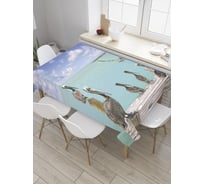 Прямоугольная скатерть JoyArty Пеликаны на причале из сатена tc_32246_120x145
