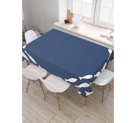 Прямоугольная скатерть JoyArty Круговорот рыб из сатена tc_23131_120x145 1