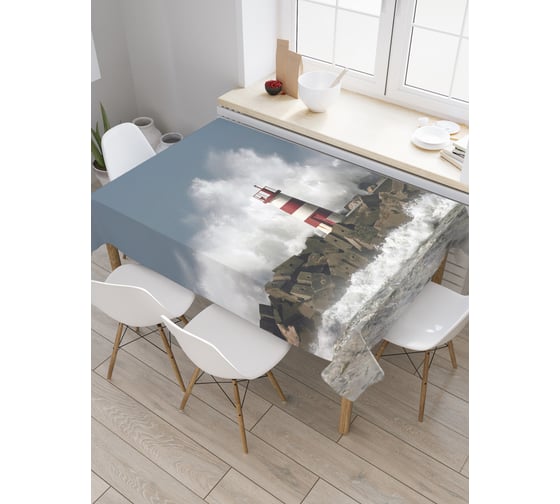 Прямоугольная скатерть JoyArty Маяк перед волной из сатена tc_5458_120x145 1