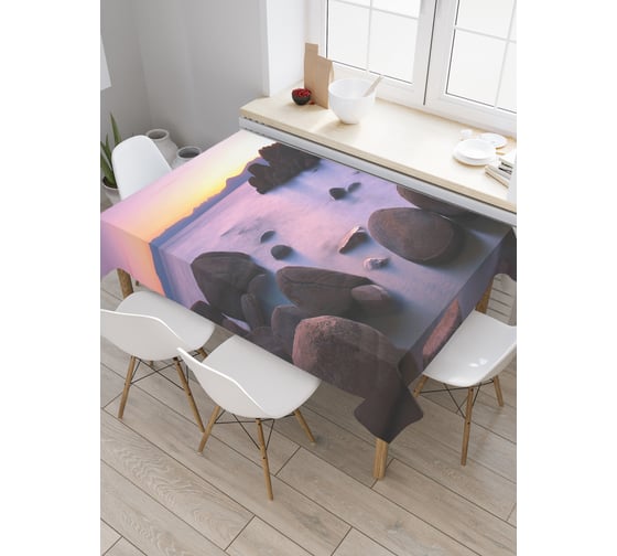 Прямоугольная скатерть JoyArty Круглые камни у реки из сатена tc_18430_120x145 1