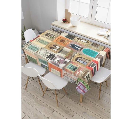 Прямоугольная скатерть JoyArty Окна в разных городах из сатена tc_6651_120x145 1