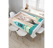 Прямоугольная скатерть JoyArty Кошачий дом из сатена tc_7712_120x145