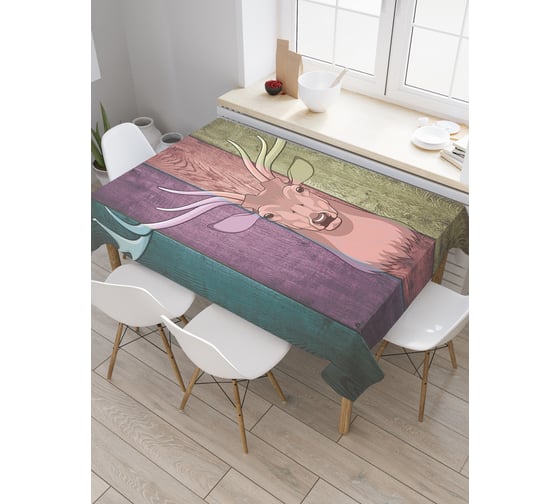 Прямоугольная скатерть JoyArty Олень на деревянных досках из сатена tc_5479_120x145 1