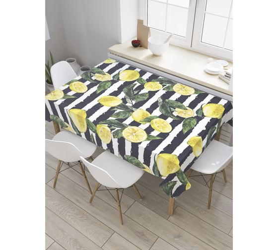Прямоугольная скатерть JoyArty Лимоны на полосах из сатена tc_31919_120x145 1