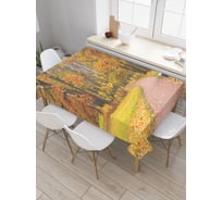 Прямоугольная скатерть JoyArty Лавочка у тропинки из сатена tc_37655_120x145
