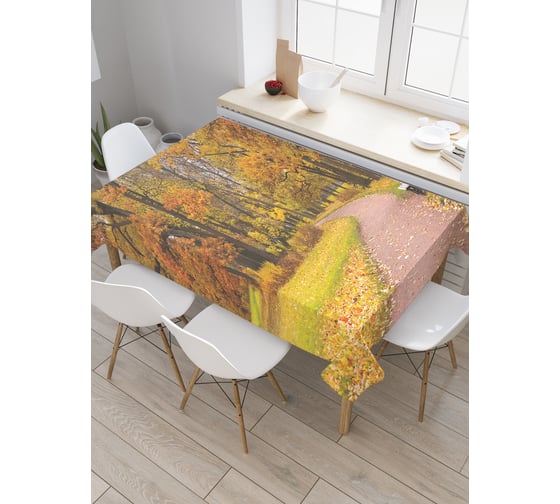 Прямоугольная скатерть JoyArty Лавочка у тропинки из сатена tc_37655_120x145 1