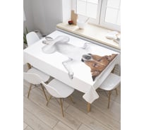 Прямоугольная скатерть JoyArty Медитация на голове из сатена tc_14807_120x145