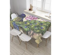 Прямоугольная скатерть JoyArty Павлин в цветах из сатена tc_9034_120x145