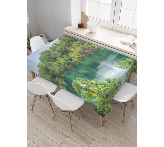 Прямоугольная скатерть JoyArty Озеро в лесу из сатена tc_32962_120x145 1