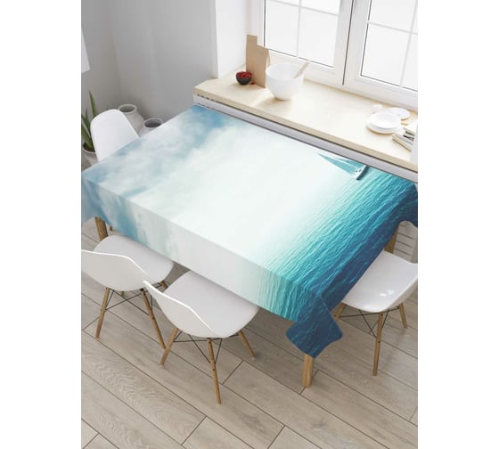 Прямоугольная скатерть JoyArty Парусник уходящий в туман из сатена tc_5571_120x145 1