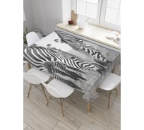 Прямоугольная скатерть JoyArty Миролюбивые зебры из сатена tc_8903_120x145