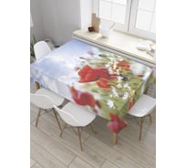 Прямоугольная скатерть JoyArty Маки и ромашки из сатена tc_36530_120x145