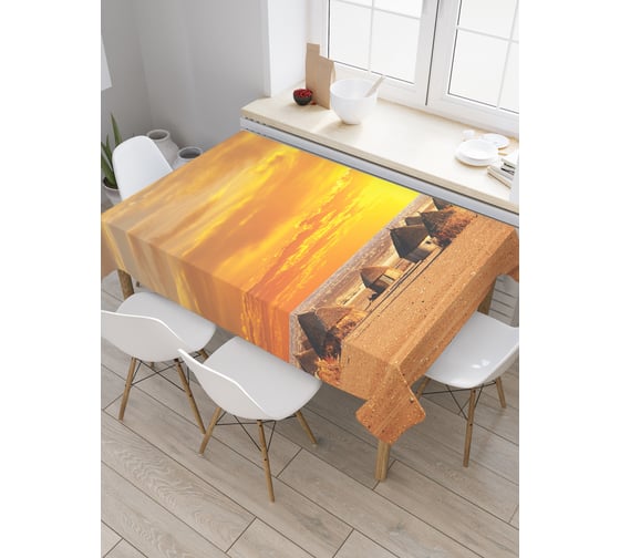 Прямоугольная скатерть JoyArty Пляжный поселок из сатена tc_20626_120x145 1