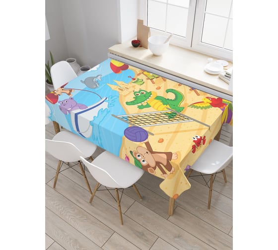 Прямоугольная скатерть JoyArty Пляж животных из сатена tc_30386_120x145 1