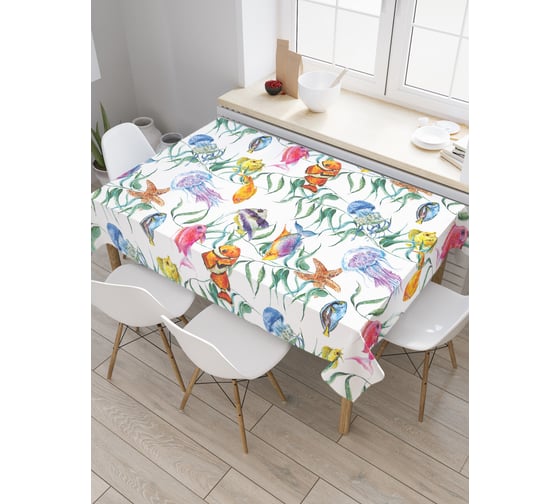 Прямоугольная скатерть JoyArty Подводные краски из сатена tc_21276_120x145 1
