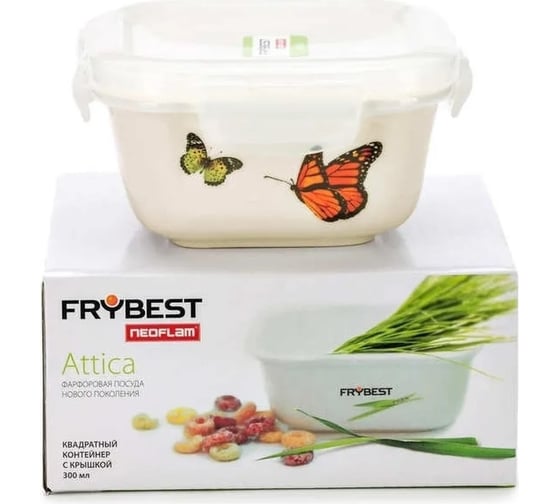 Квадратный контейнер Frybest фарфор, 300 мл, 13.7x12.7x6.6 см BF-030