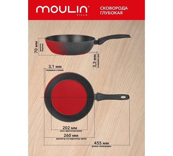 Глубокая сковорода Moulinvilla TESORO 26 см, индукция TSR-26-DI