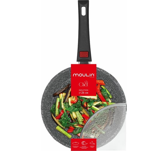 Глубокая сковорода с крышкой Moulinvilla Chef 26 см, индукция CH-26-DI