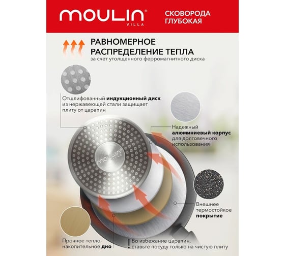 Глубокая сковорода Moulinvilla DANTE с антипригарным покрытием, индукция, 28 см DNT-28-DI