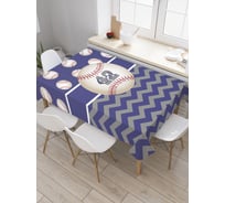 Прямоугольная скатерть JoyArty Монограма 42 на бейсбольном мяче из сатена tc_5353_120x145