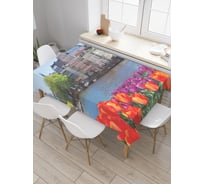 Прямоугольная скатерть JoyArty Городской пейзаж с тюльпанами из сатена tc_30777_120x145