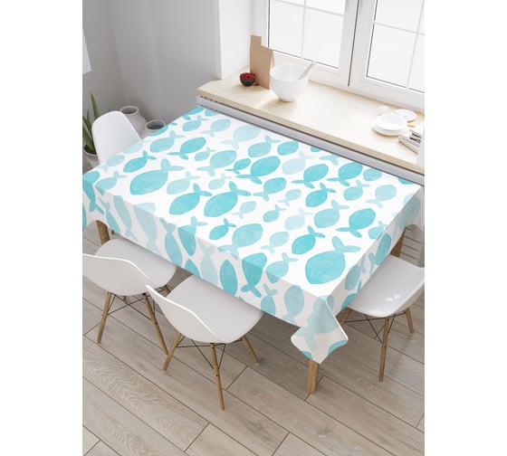 Прямоугольная скатерть JoyArty Рыбный поток из сатена tc_20584_120x145 1