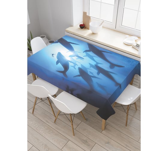 Прямоугольная скатерть JoyArty Киты в океане из сатена tc_33586_120x145 1