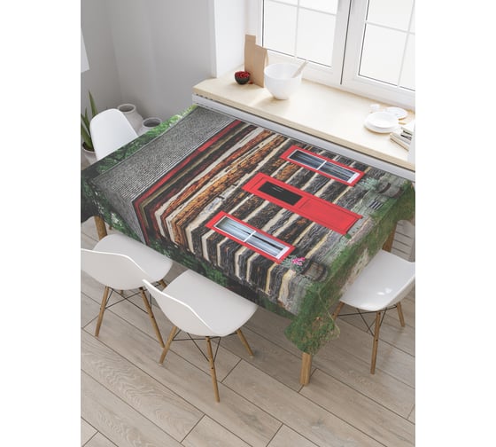 Прямоугольная скатерть JoyArty Дом с красной дверью из сатена tc_9788_120x145 1