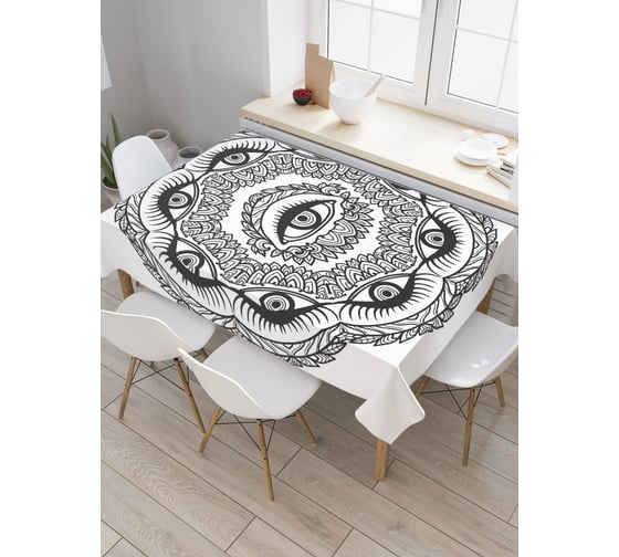 Прямоугольная скатерть JoyArty Глаза в цветочном узоре из сатена tc_19347_120x145 1