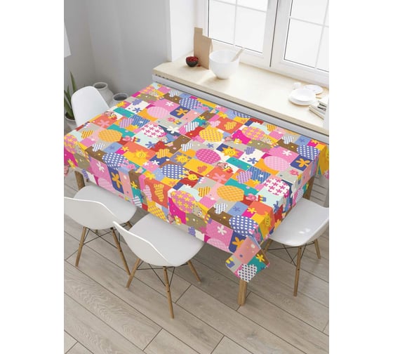 Прямоугольная скатерть JoyArty Зверюшки пэчворк из сатена tc_36544_120x145
