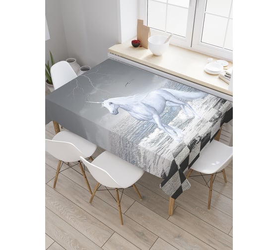 Прямоугольная скатерть JoyArty Единорог на морской плитке из сатена tc_19529_120x145 1