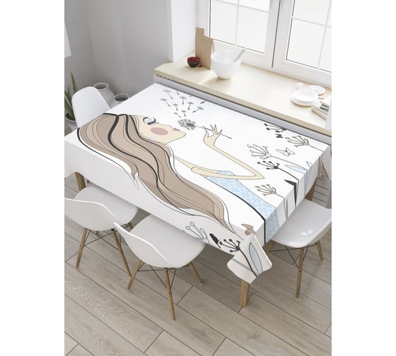 Прямоугольная скатерть JoyArty Дама с одуванчиком из сатена tc_28053_120x145 1