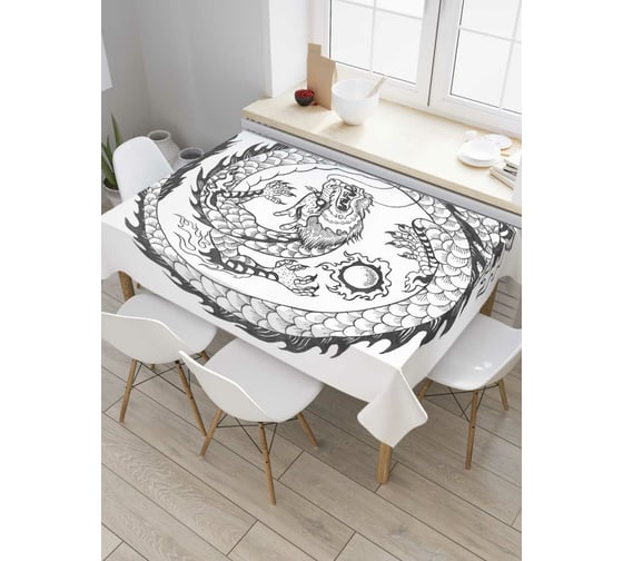 Прямоугольная скатерть JoyArty Монохромный дракон из сатена tc_36660_120x145 1