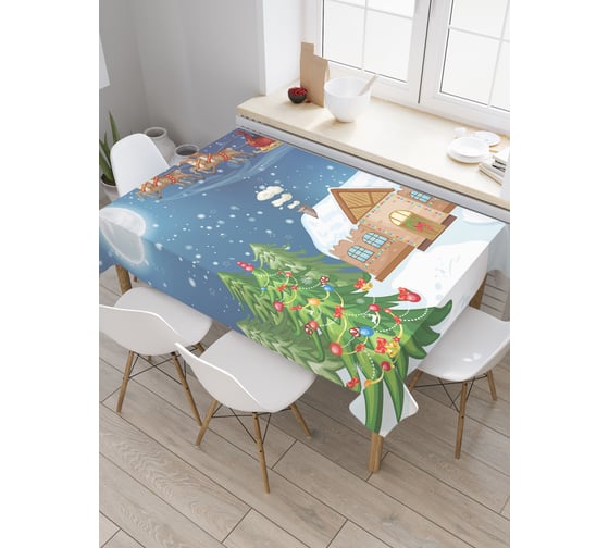 Прямоугольная скатерть JoyArty Санта с подарками из сатена tc_20081_120x145 1