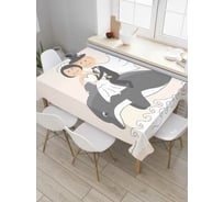 Прямоугольная скатерть JoyArty Молодожены на дельфине из сатена tc_7243_120x145