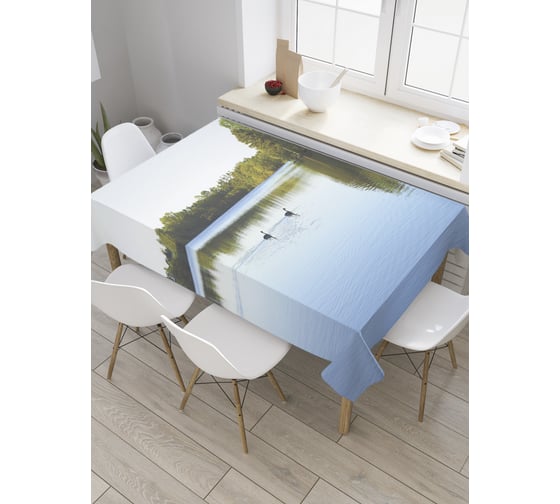 Прямоугольная скатерть JoyArty Гуси на озере из сатена tc_32796_120x145 1