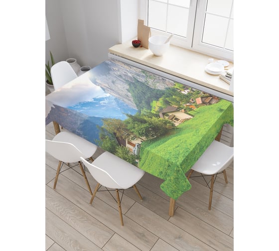 Прямоугольная скатерть JoyArty Горное поселение из сатена tc_20636_120x145 1