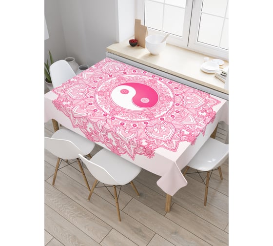 Прямоугольная скатерть JoyArty Инь и ян с цветочными узорами из сатена tc_19234_120x145 1