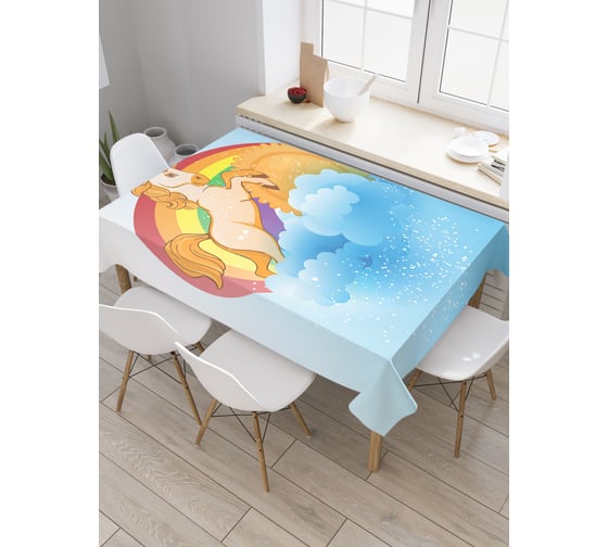 Прямоугольная скатерть JoyArty Единорог в облаках из сатена tc_19511_120x145 1