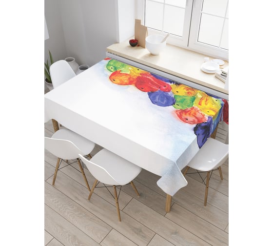 Прямоугольная скатерть JoyArty Рыбная радуга из сатена tc_19868_120x145