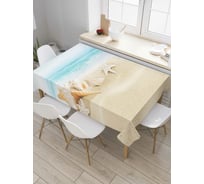 Прямоугольная скатерть JoyArty Морская звезда и ракушки на песке из сатена tc_4277_120x145