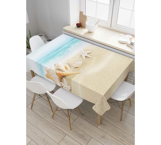 Прямоугольная скатерть JoyArty Морская звезда и ракушки на песке из сатена tc_4277_120x145 1