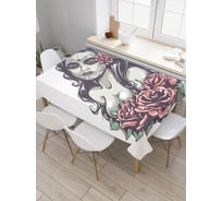 Прямоугольная скатерть JoyArty Девушка в розах из сатена tc_19087_120x145