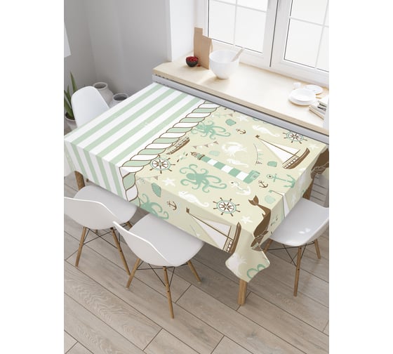 Прямоугольная скатерть JoyArty Киты и корабли из сатена tc_5011_120x145 1